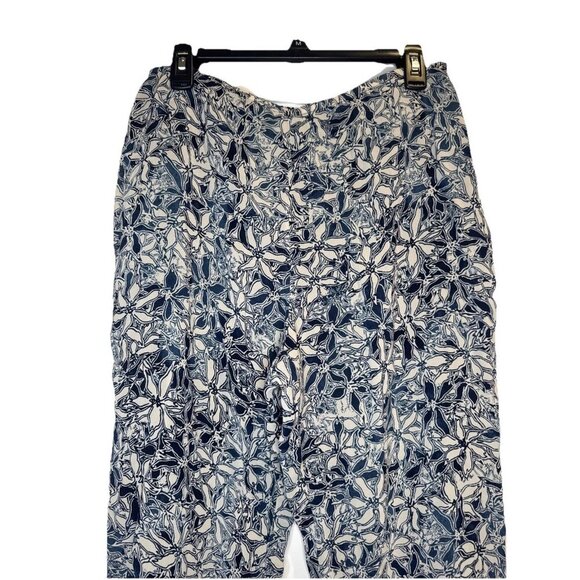 Sigrid Olsen Womens Navy Blue Tan Floral Lined Flowy Rayon Wide Leg Pants Sz L - Picture 2 of 11